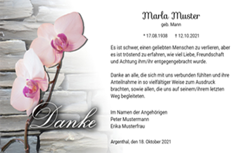 Trauer Danksagungskarte "Orchidee vor Schiefer"